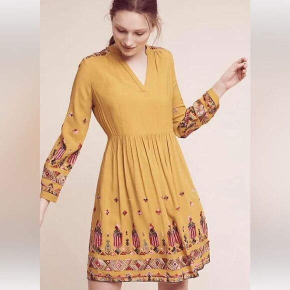 Floreat Yellow Embroidered Tunic Mini Dress| Size XS - Picture 1 of 12